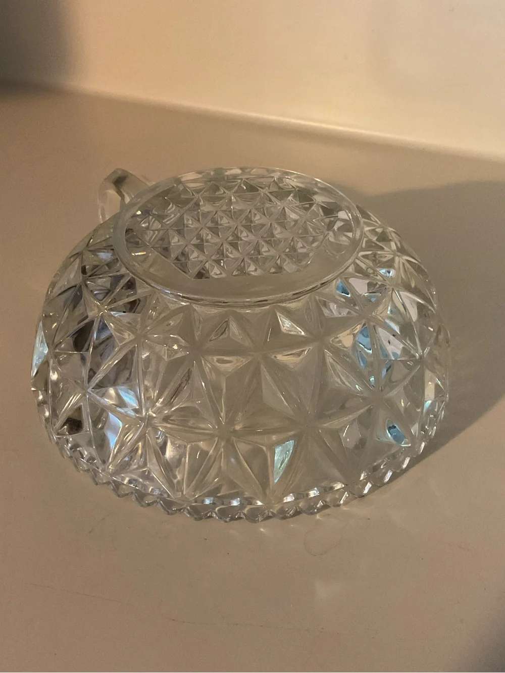 Clear Pressed Glass Starburst Bowl with handle